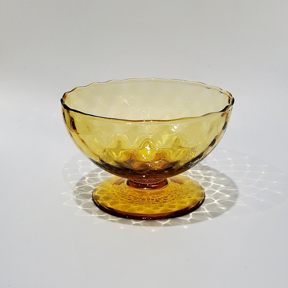 Vntg 6" Amber Optic Empoli Style Blown Glass Pedestal Bowl